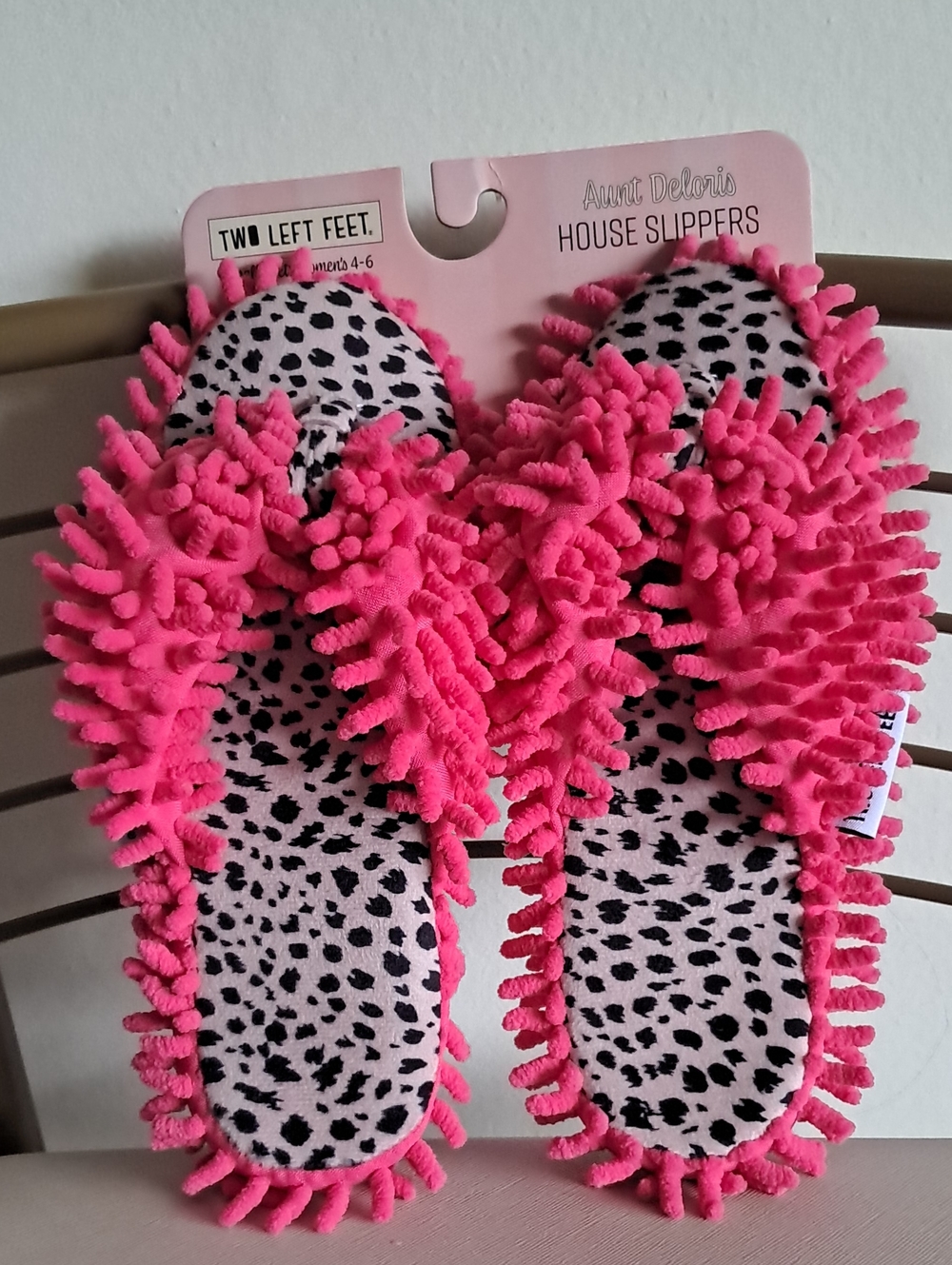 Aunt Deloris Pink Chenille Mop-Style House Slippers for Women